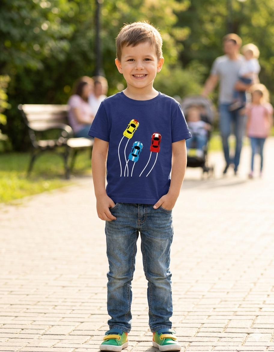 Racing Cars Boy's Crew Neck T-Shirt