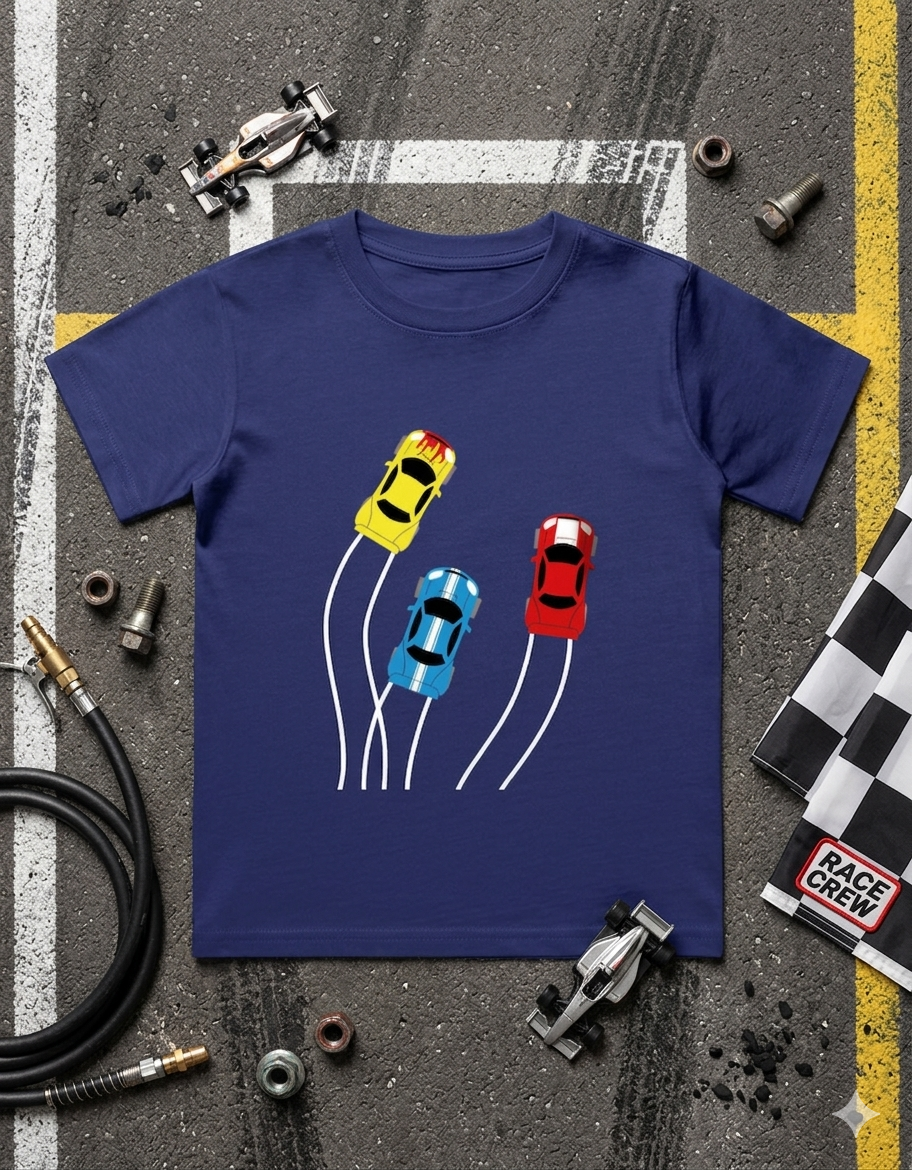 Racing Cars Boy's Crew Neck T-Shirt