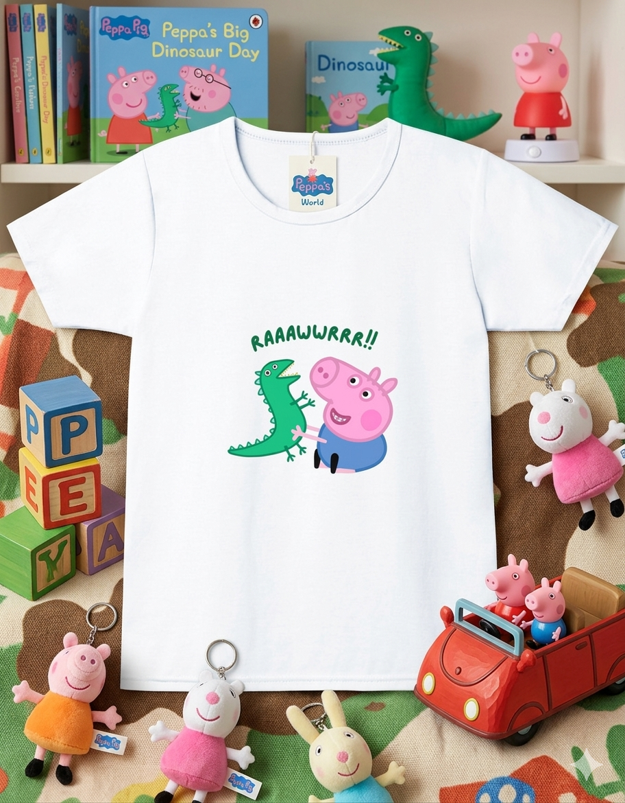 Peppa Pig with Dino Girl's Crew Neck T-Shirt