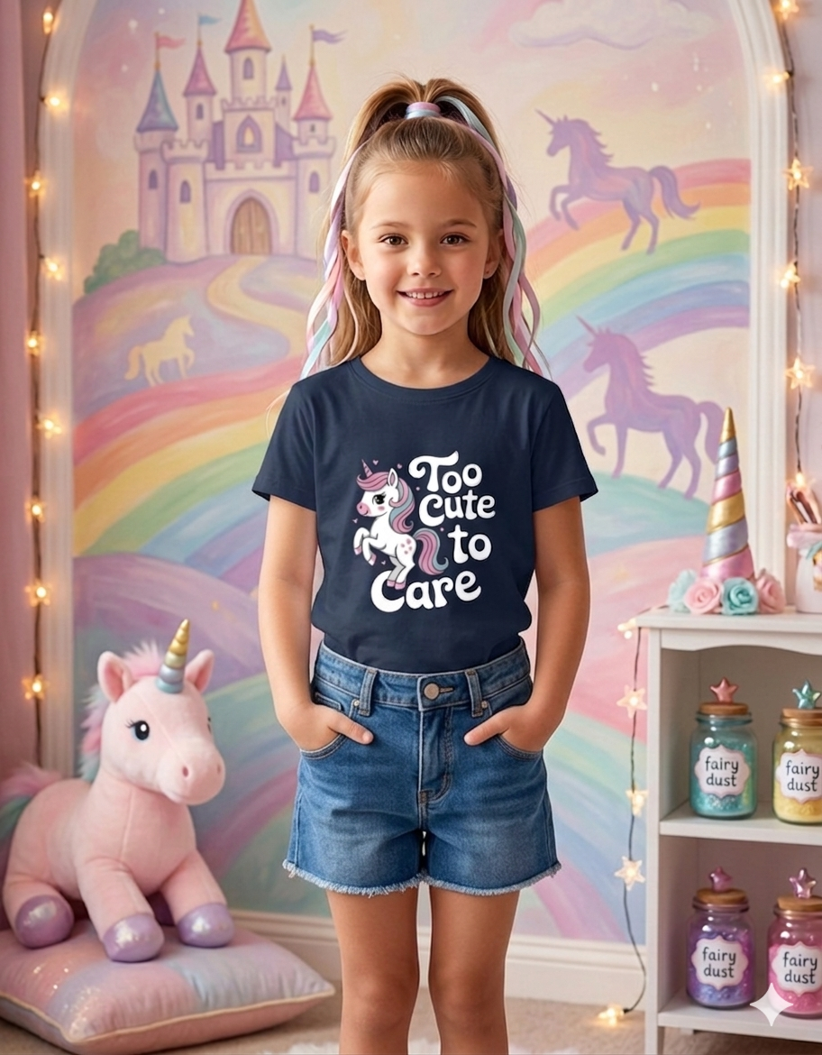 Unicorn too cute to care Girl's Crew Neck T-Shirt