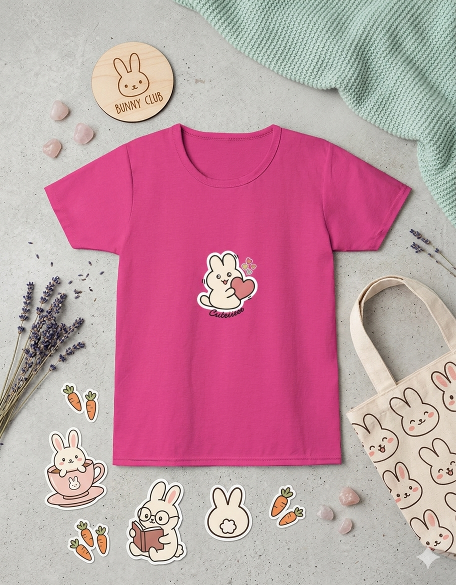 Cute Rabbit Girl's Crew Neck T-Shirt