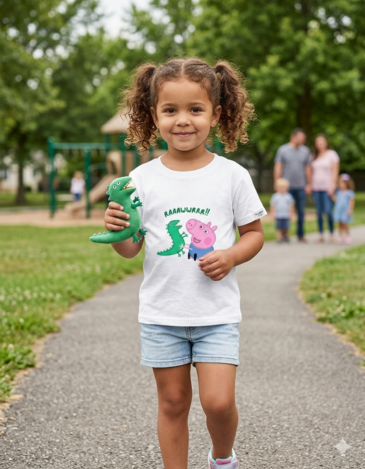 Peppa Pig with Dino Girl's Crew Neck T-Shirt