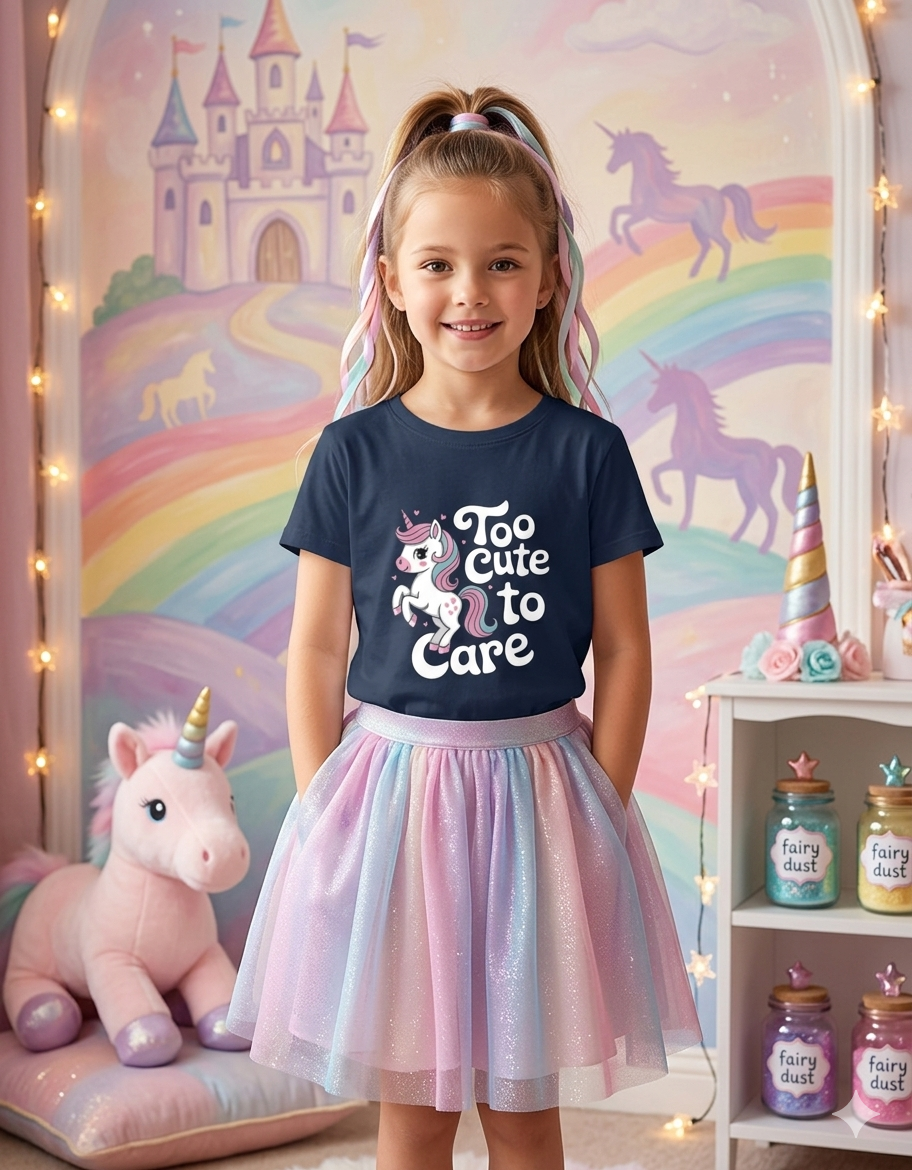 Unicorn too cute to care Girl's Crew Neck T-Shirt