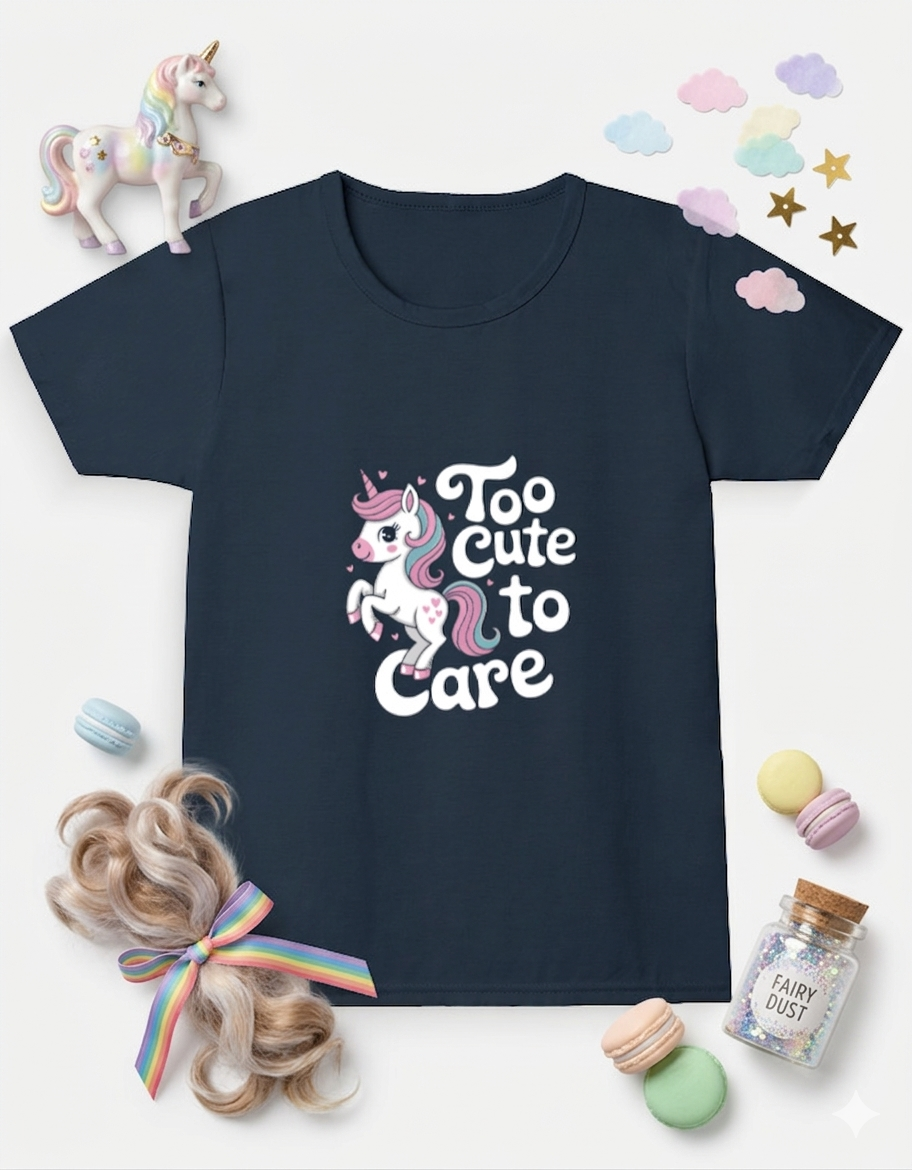 Unicorn too cute to care Girl's Crew Neck T-Shirt